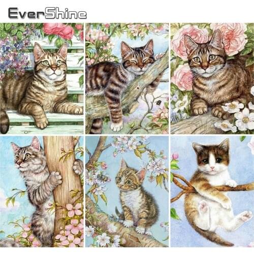 EverShine Full Square Diamond Painting Animal 5D Diamond Embroidery Cat Mosaic Cross Stitch Set Picture Of Rhinestones Wall Art