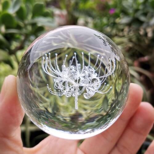 Crystal 3D Ball Equinox Flower Figurine Glass Laser Engraved Sphere Paperweight Home Desk Decoration Ornaments Crafts Gifts