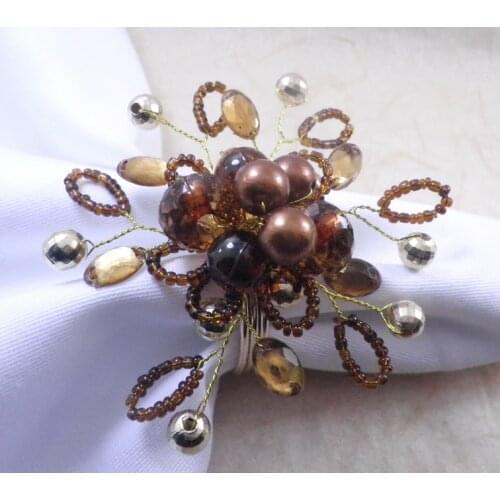 Crystal pearl flower in brown,napkin ring, napkin holder