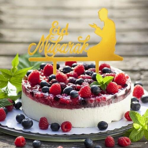 Eid Mubarak Cake Topper Black Gold Letter Moon Cupcake Topper Muslim Ramadan Baking Decor