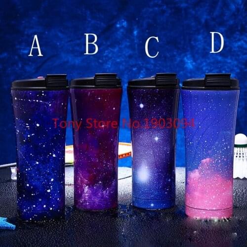 17oz/500ml starry sky straws cups Double Wall Stainless Steel Vacuum Insulated Travel Mug Beer Glass Splash Proof Cup