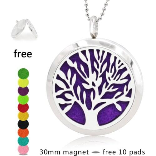 Classic Tree of life 316 L Stainless Steel Magnetic 30mm Perfume aroma locket with 10 pads diffuser locket Pendant fit necklace