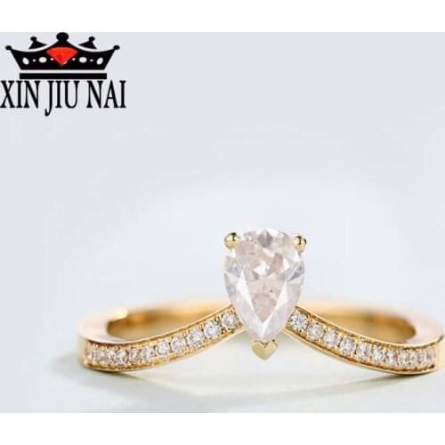 Fashion Zircon Crystal Rings Gold Water Drop Band Rings Statement Jewelry for Women Female Wholesale 14k gold jewelry