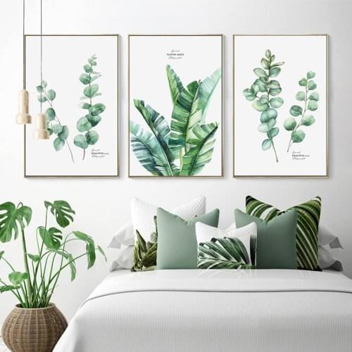 Nordic Green Plant Leaves Pictures Wall Art Canvas Painting Modern Home Decor Posters and Prints Wall Pictures for Living Room