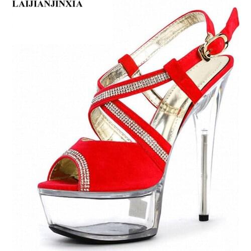 New 15 cm high heels, high heels, high heels sandals for stage show, thin heels, sequined cloth upper, dancing shoes