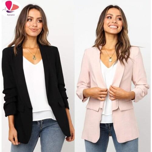 Bodycon Coat Office Lady Suit Solid Jacket Casual Business Small Suit Long Sleeve Womens Jackets Fashion Slim Tops Female Coats