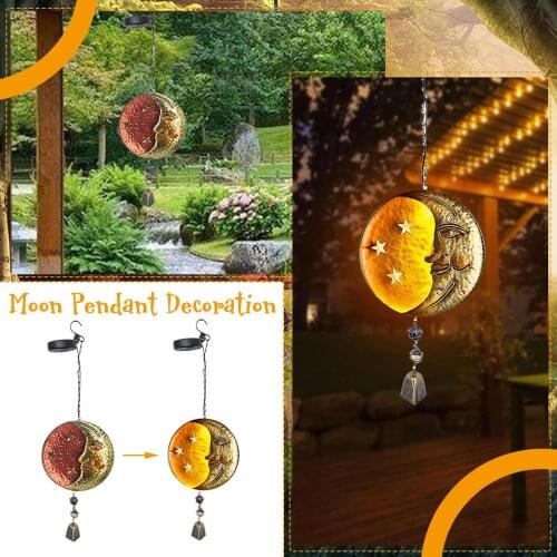 Solar Energy Wrought Iron Moon Face Pendant Creative Metal Wind Chimes Wall Hangings Accessories Gifts Adornos Para Casa
