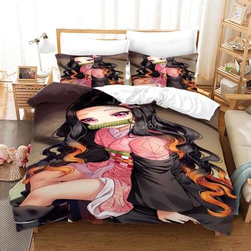 Nezuko Kamado 3D Anime Bedding Set Duvet Covers Pillowcases Bedclothes Home Textile Cartoon Queen King Size Kids Demon Slayer