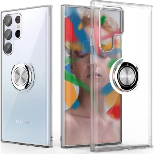 Transparent Soft Case For Samsung Galaxy S21 S20 Ultra Plus S10 S10E S9 S8 Note 10 9 8 Note9 Clear Phone Stand Ring Holder Cover