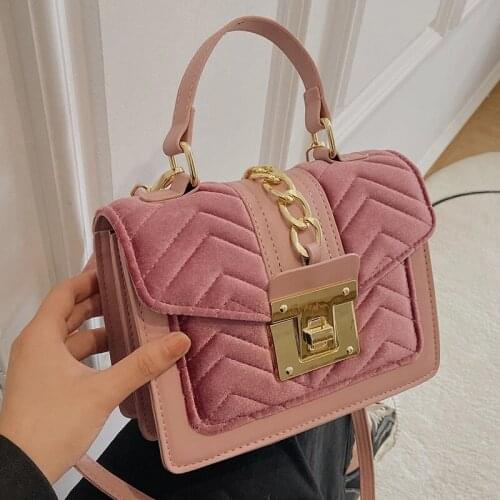 Luxury Simple Small Golden Velvet Flap Crossbody Shoulder Bags 2021 Winter Fashion Casual Travel Handbags and Purses