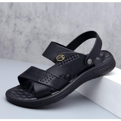 Classic Men Shoes Summer Mens Sandals Beach Shoes Genuine Leather New Outdoor Walking Comfortable Soft Anti-Slippery Large Size