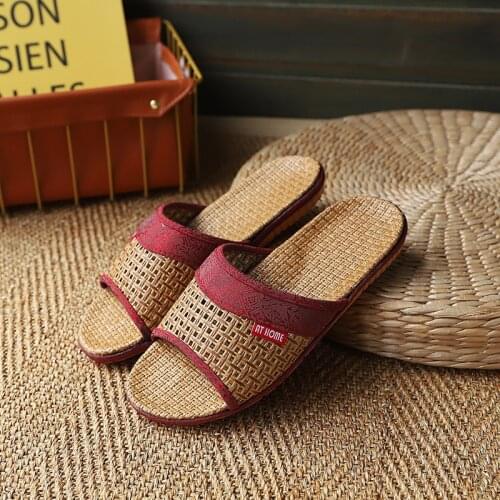 Men Slippers Flips Flops Shoes Sandals Bamboo Weaving Women Summer Breathable Fashion Platform Slides Non-Slip Flat Indoor