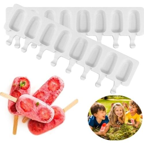 8/4/3 Hole Silicone Ice Cream Ice Cream Mold, Silicone Ice Pop Mold Popsicle Molds,Wooden Sticks, Classic Oval,Non Stick