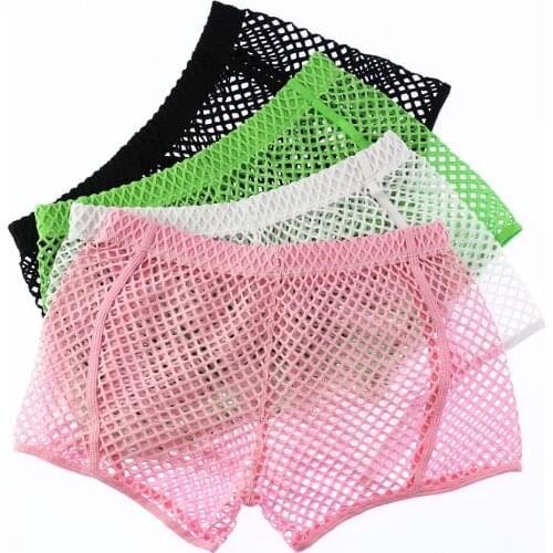 Sexy Underwear Men 4PCS Mesh Hollow Out Boxer Shorts Mens Arrow Pants Breathable See Through Underwear Boxershorts Trunks Solid