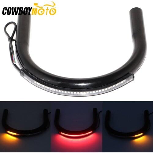 Universal 210mm 230mm Cafe Racer Flat Rear Seat Loop Frame Hoop End 1" 25mm w/ Flexible LED Brake Tail Light Turn Signals Lamp