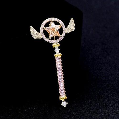 Fashion Cute Maiden Magic Wand Brooch Women Suit Coat Accessories High Quality Sparkling Cubic Zirconia Brooches Jewelry