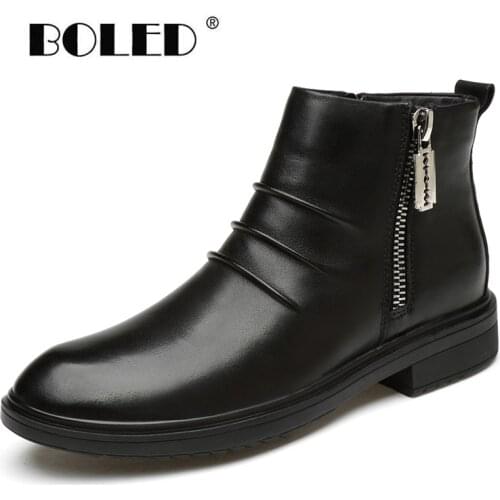 Plus Size Boots Men Plush Warm Natural Leather Ankle Snow Boots Waterproof Lace Up Autumn And Winter Shoes Zapatos Hombre