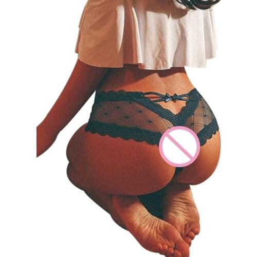 Women Cage Back Panties Mesh Perspective Wave Shape Bow Underwear Lady Sexy See Through Lace Bowknot Briefs