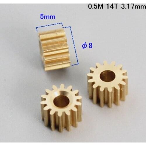 0.5M 14T copper gear 3.17mm hole diameter mainshaft gear Toys accessories 455/445/484/540/545/550/555/575 motor 3.17mm shaft