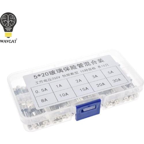 WAVGAT 100PCS Set 5x20mm Quick Blow Glass Tube Fuse Assorted Kits,Fast-blow Glass Fuses 5A 10A 15A 250V 0.2A - 20A