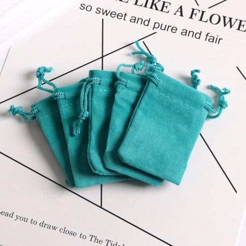 5x7cm 100Pcs Lake Blue Drawstring Soft Velvet Bags Jewelry Rings Necklaces Packaging Bags Customize LOGO cost extra Wholesale