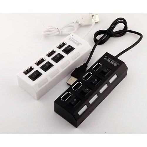 1x USB 2.0 Hub 4-Port Speed Adapter for PC laptop with Individual Power Switch White/Black