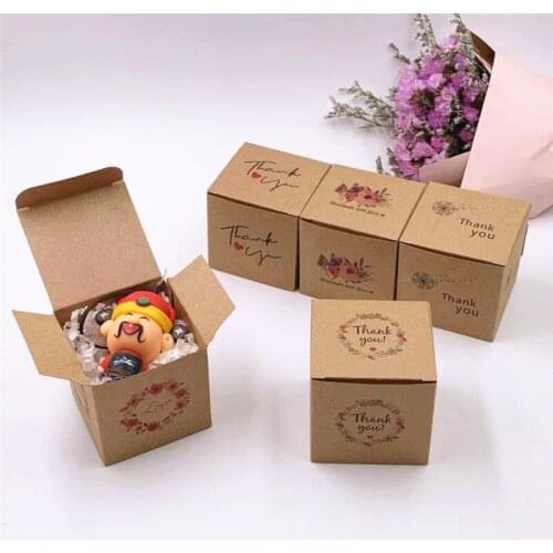 20 Pcs 5*5*5cm New Paper Packing Candy/Jewelry/Toys/Gifts Boxes Printting "Thank You" Kraft Paper Packaging Box