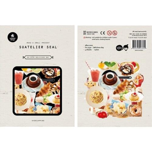 4sheets/Pack Korea Brand Suatelier Coffe Yummy Food High Quality Paper Sticker Seal DIY Diary Stationery Scrapbooking Decoration