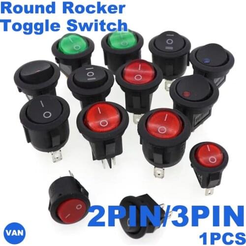 5/10PCS FREE SHIPPING 2PIN/3PIN Red Black White ON/OFF 6A/250V Round Rocker Toggle Switch Plastic Push Button Switch
