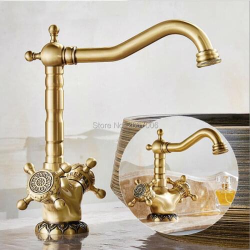 Gizero European Style Antique Brush Faucet Bathroom Vintage Sink Mixer Swivel Spout Vanity Taps Hot and Cold GI112