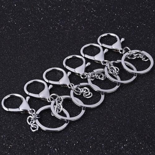 5pcs/lot Round Silver Color Lobster Clasp Keychain DIY Keyring Keyfob Accessories for Woman Man Accessories Wholesale