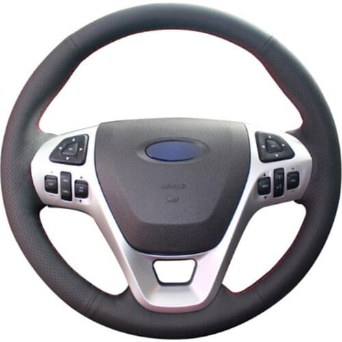 Top Leather Steering Wheel Hand-stitch on Wrap Cover For Ford Explorer 2011-16 Taurus 2012-15 Edge 2011-14