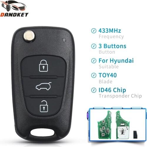 Dandkey Flip Car Case Shell 3 Buttons Fit Remote Control Key For Hyundai I30 IX35 ELANTRA Tucson 433Mhz ID46 Chip