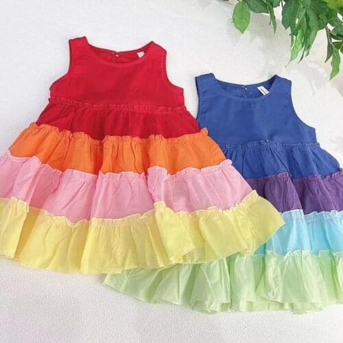 Kids Dresses for Girls Rainbow Dress for Girls 2021 Summer Kids Sleeveless Gradient Princess Dresses Children Vacation Clothes