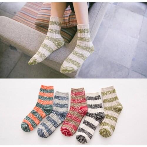 Wild stripes 1 Pair Women knitting Cotton Socks Striped Print Winter Socks calcetines compresión Korean fashion men and women F4
