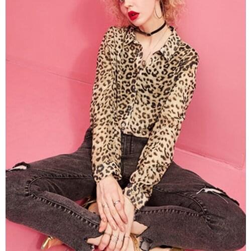 Women Chiffon Blouse Long Sleeve Sexy Leopard Print Blouse Turn Down Collar Lady Office Shirt Blusas Femininas LX399