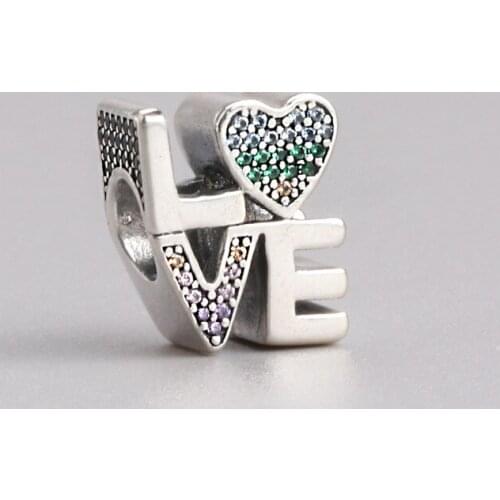 DoDoFly Authentic 925 Silver Creative Letters Colorful Love Beads Fit Original Bracelet Necklace Pendant Diy Jewelry Making