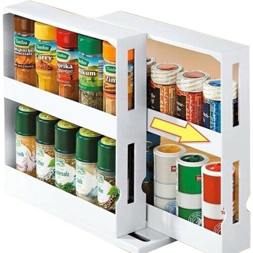 Double Layer Kitchen Spice Organizer Rack Slide Kitchen Cabinet Cupboard Kitchen Storage Multi-Function Rotating Storage Shelf