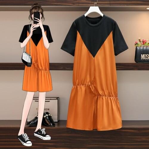 EHQAXIN Womens Fashion Splicing Fake Two-Piece Dresses Summer 2021 New Loose Ruffle Frilled Irregular Dress For Ladies L-4XL