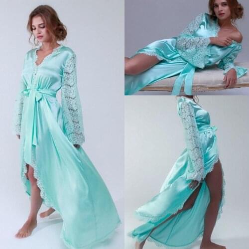 High Low Lace Bathrobe Women Blet Floor Length Lingerie Nightgown Pajamas Sleepwear Womens Luxury Gowns Housecoat Nightwear