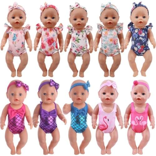2Pcs/Set Doll Clothes Flamingo Mermaid Swimsuits Fit 18 Inch American Of Girl`s&43Cm Baby New Born Doll Generation Girl`s Toys