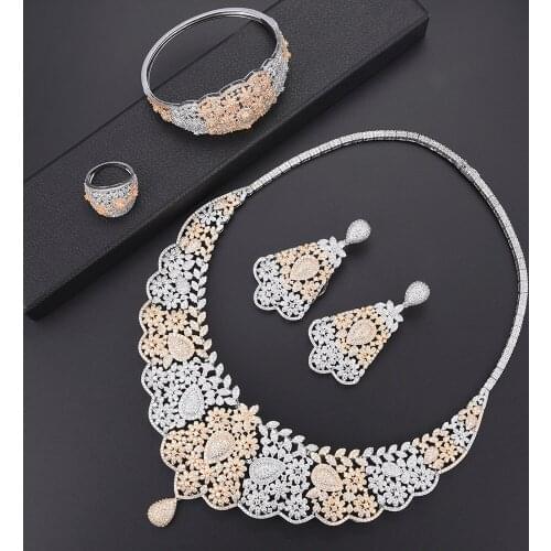 LARRAURI 4PCS Full Crystal CZ Trendy Bridal Wedding Jewelry Sets Romantic Lover Sister Mother Anniversary Birthday Gift