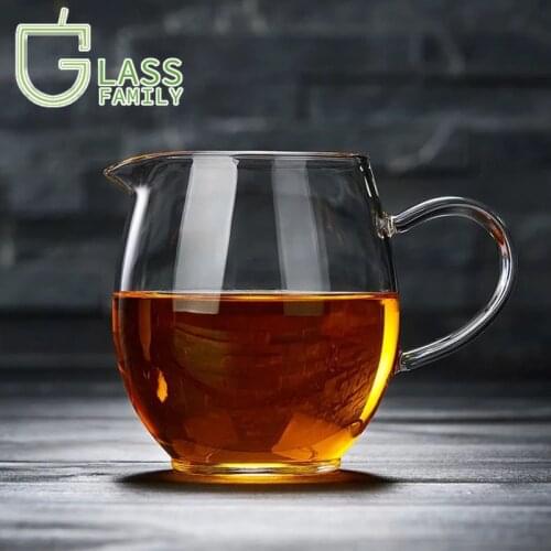 GF Small Glass Pitcher with Spout High Temperature Resistant Clear Glass Tea Cup with Handle for Teapot and Coffee Water Carafe