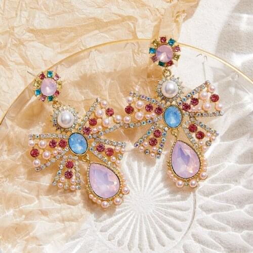 MWSONYA 2021 Fashion Korean Crystal Bowknot Drop Women Earrings 2021 Trend Ladies Summer Holiday Brincos Jewelry Gift