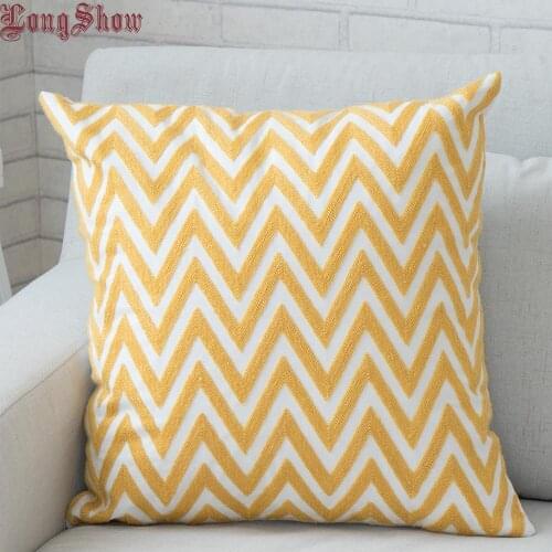 45x45cm Square Home Decorative Yellow Color Crocheted Pillowcase Super Thick Cotton Embroidered Geometric Pillow Cover
