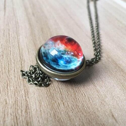 New Galaxy Space Double Sided Glass Pendant Necklace Planet Moon Phase Charm Hand Craft Jewelry Necklaces For Women And Men