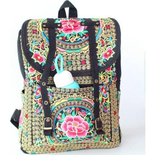 The new national wind ms embroidery embroidered backpack canvas bag wholesale shoulders travel package manufacturer