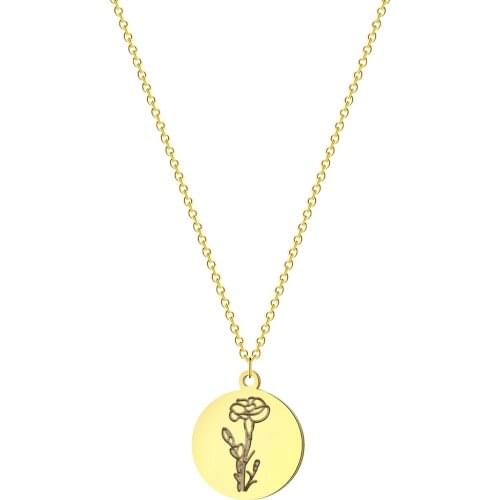 Kinitial New Birth Mother Flower Month Necklace For Women Gift For Mom Gold Color Disc Pendant Necklace Collar Girl Jewelry