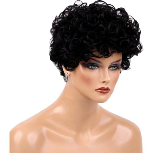 10" Short Curly Synthetic Hair Wigs With Cap For Women Lady Black