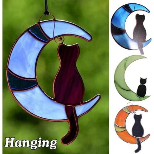 Hanging Suncatcher Moon Cats Pattern Household Decoration Plexiglass Landscaping Trinkets Pendant for Home Hanging Decorations